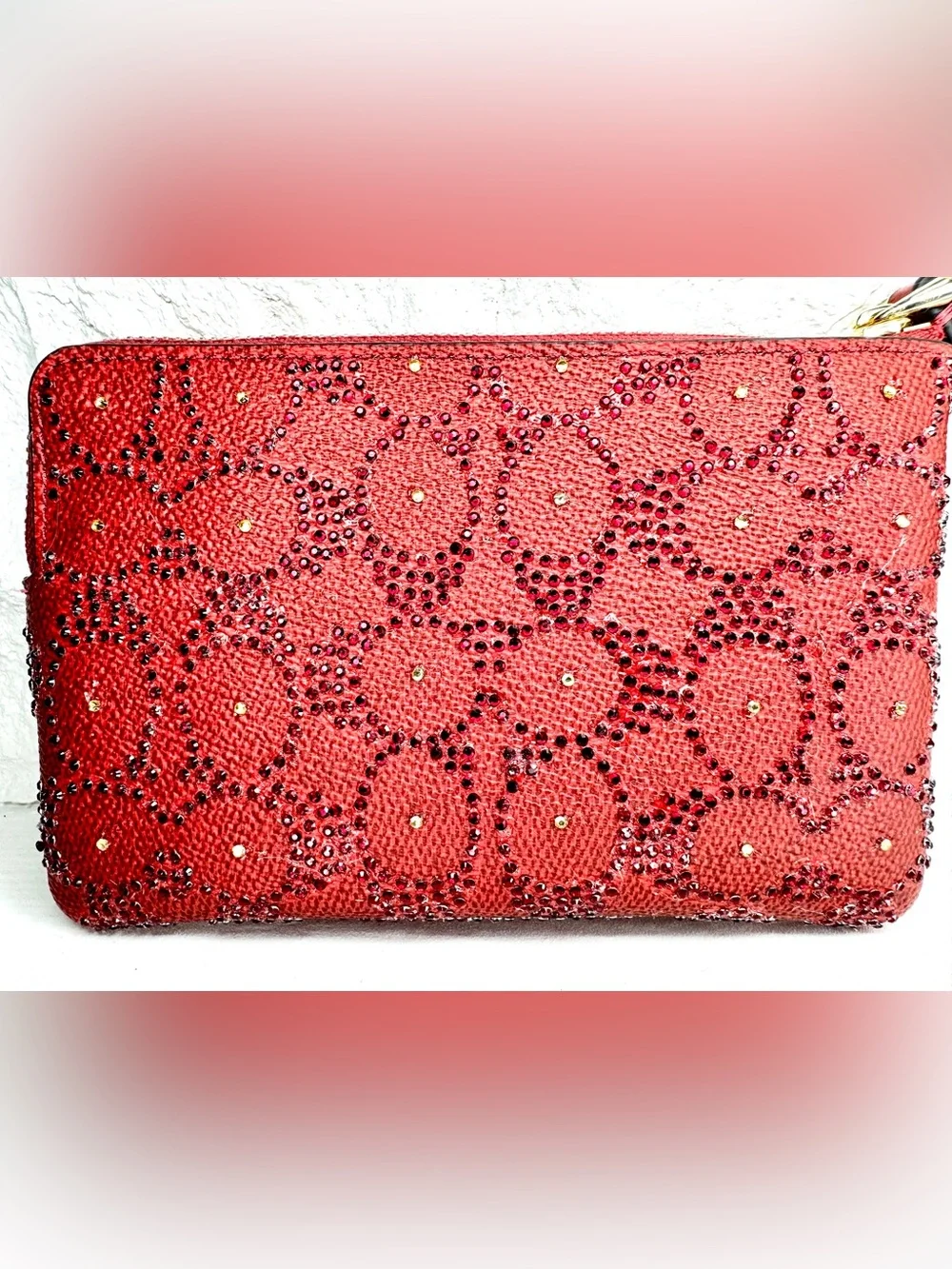 NWT Coach CEY93 Crimson Crystal Signature Corner Zip Wristlet OOAK